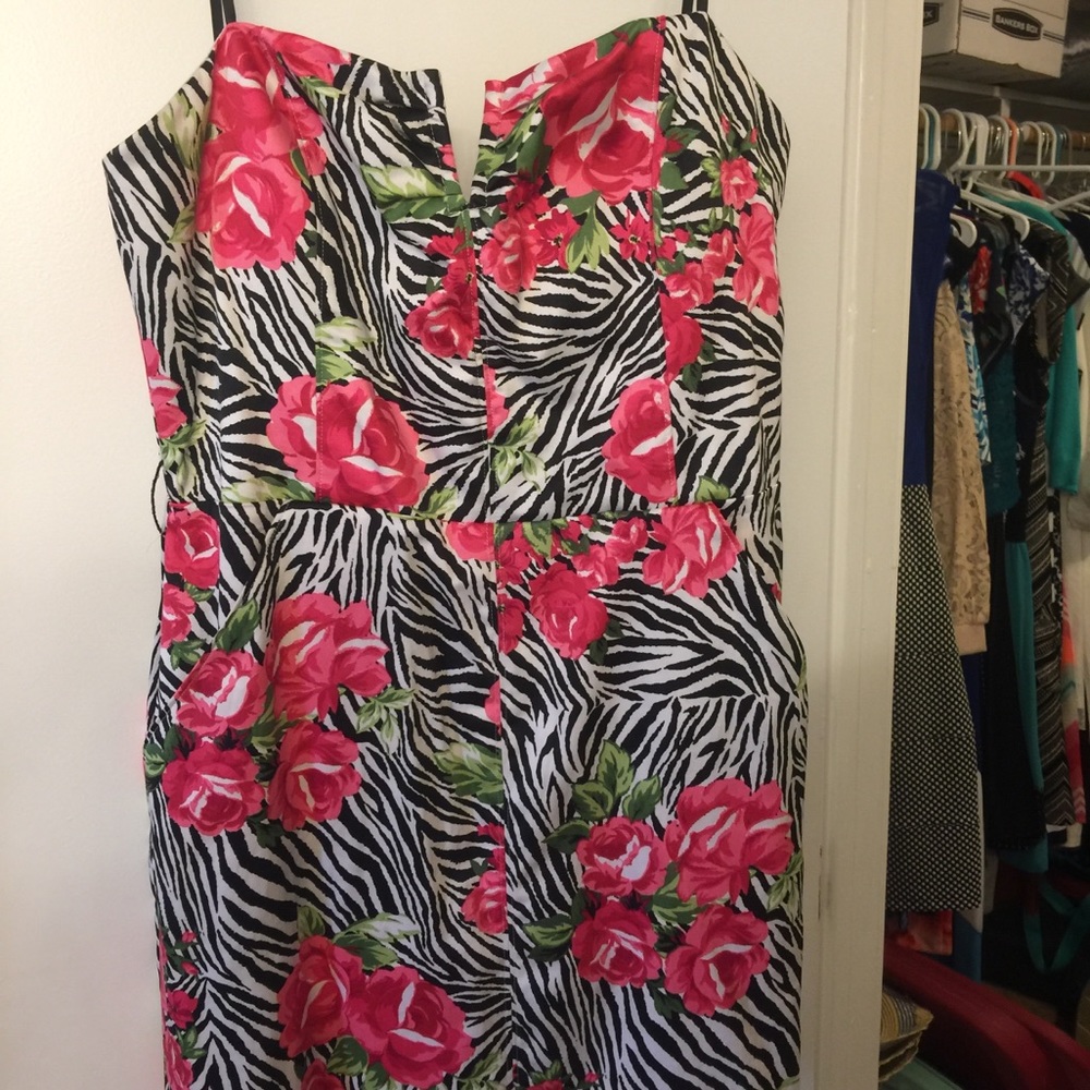 Zebra dress large strapless hot pink barbie dress animal print floral